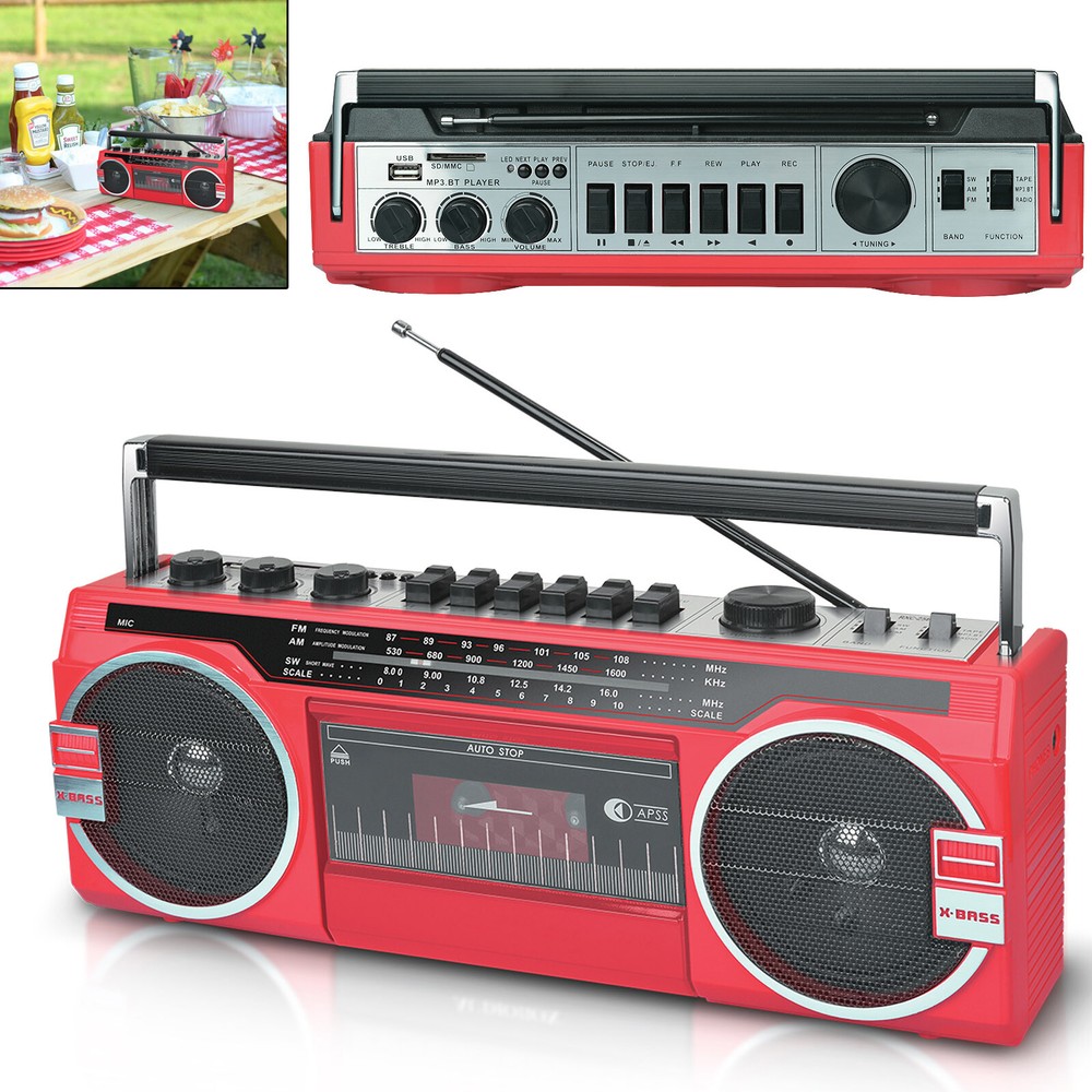 10W Audiobox RXC-25BTBLK Portable Cassette Player Recorder in Red