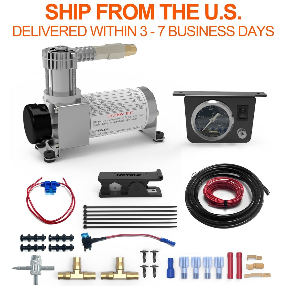 Universal 120 PSI On-Board Air Compressor System for Truck Air Bags with Gauge