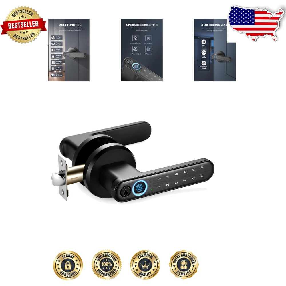 Biometric Fingerprint Smart Lock Keyless Entry Matte Black Door Knob with Keypad-image