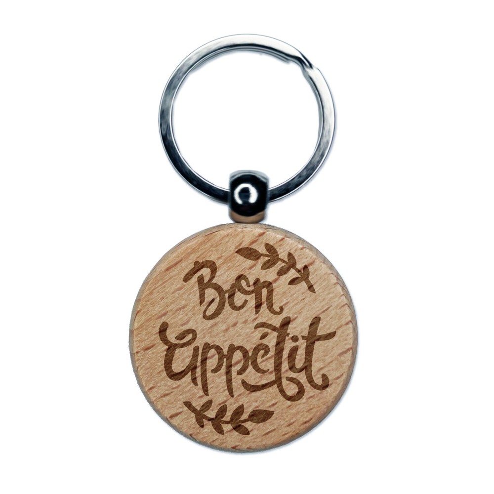 Bon Appetit Kitchen Wooden Keychain Charm with Engraved Design