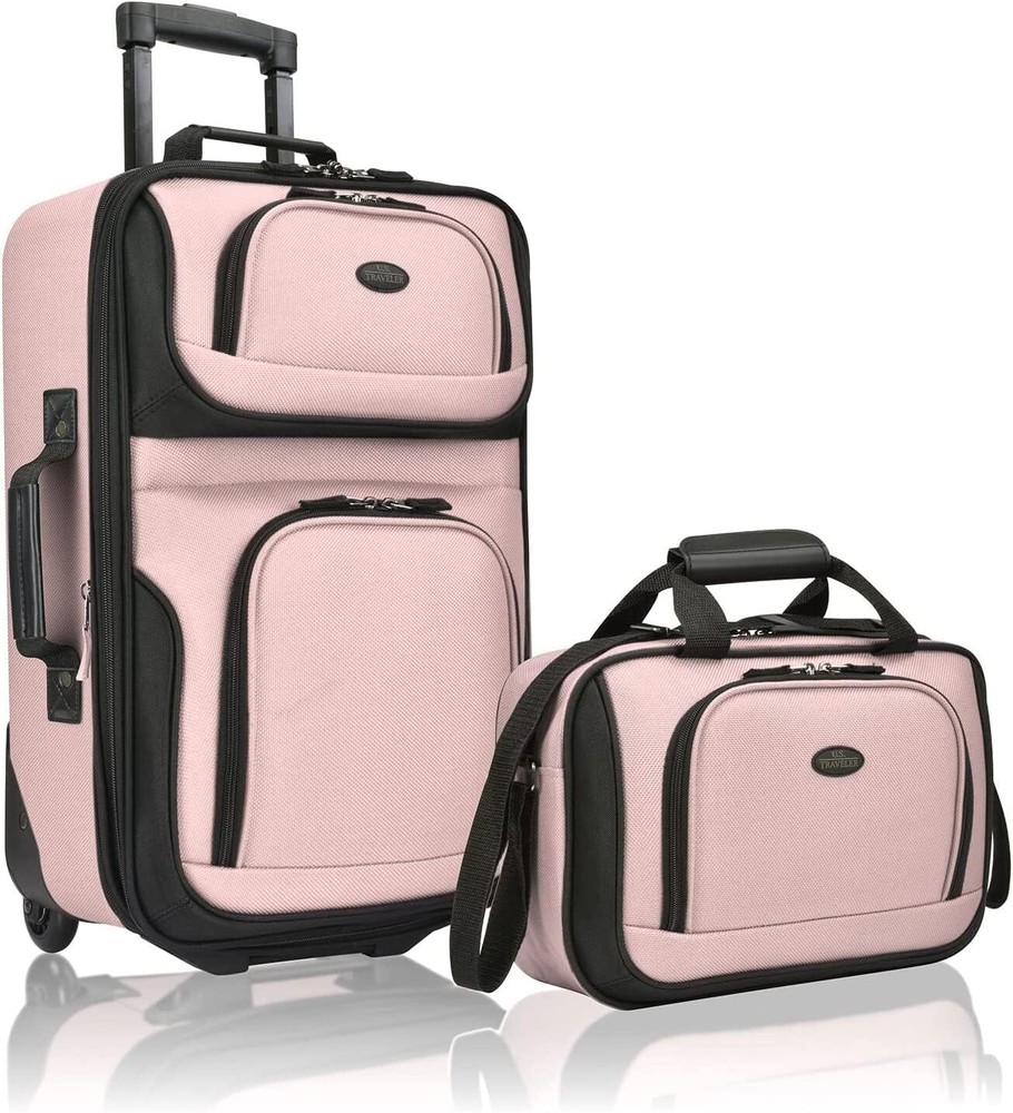 Pink Rugged Fabric Expandable Carry-On Luggage Set