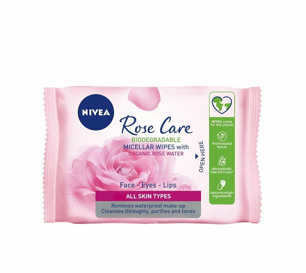 NIVEA Biodegradable Rose Care Micellar 25 Cleansing Wipes with rose Water