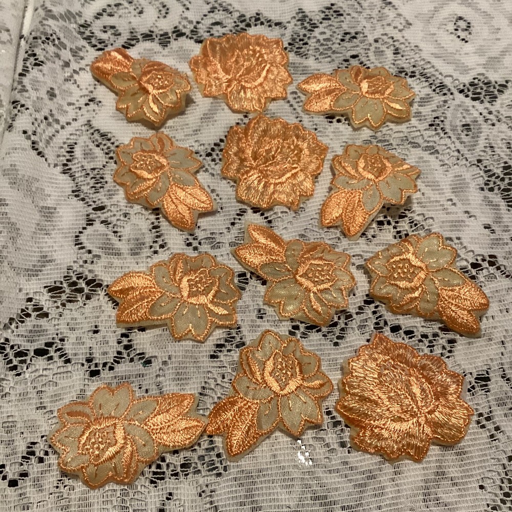 Lot Vintage Peach Floral Iron On Patches Appliques