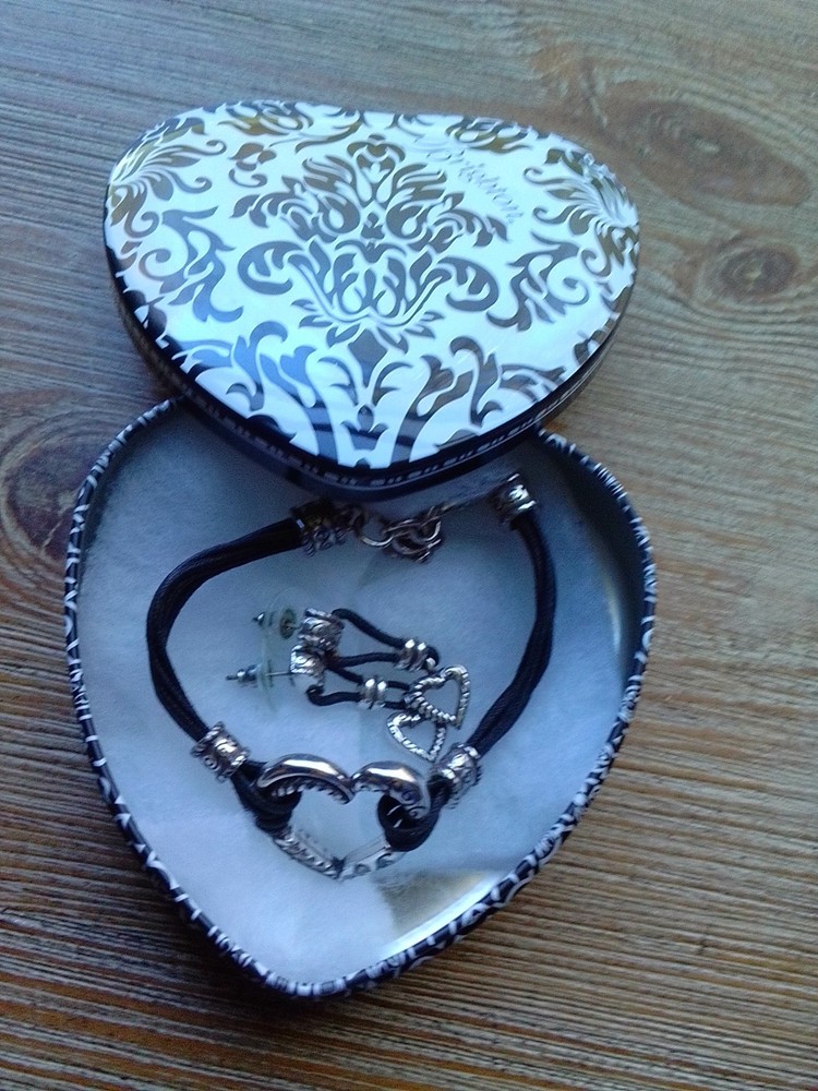 Brighton Heritage Heart Bracelet With Heart Dangle Earrings Corded Beautiful Set