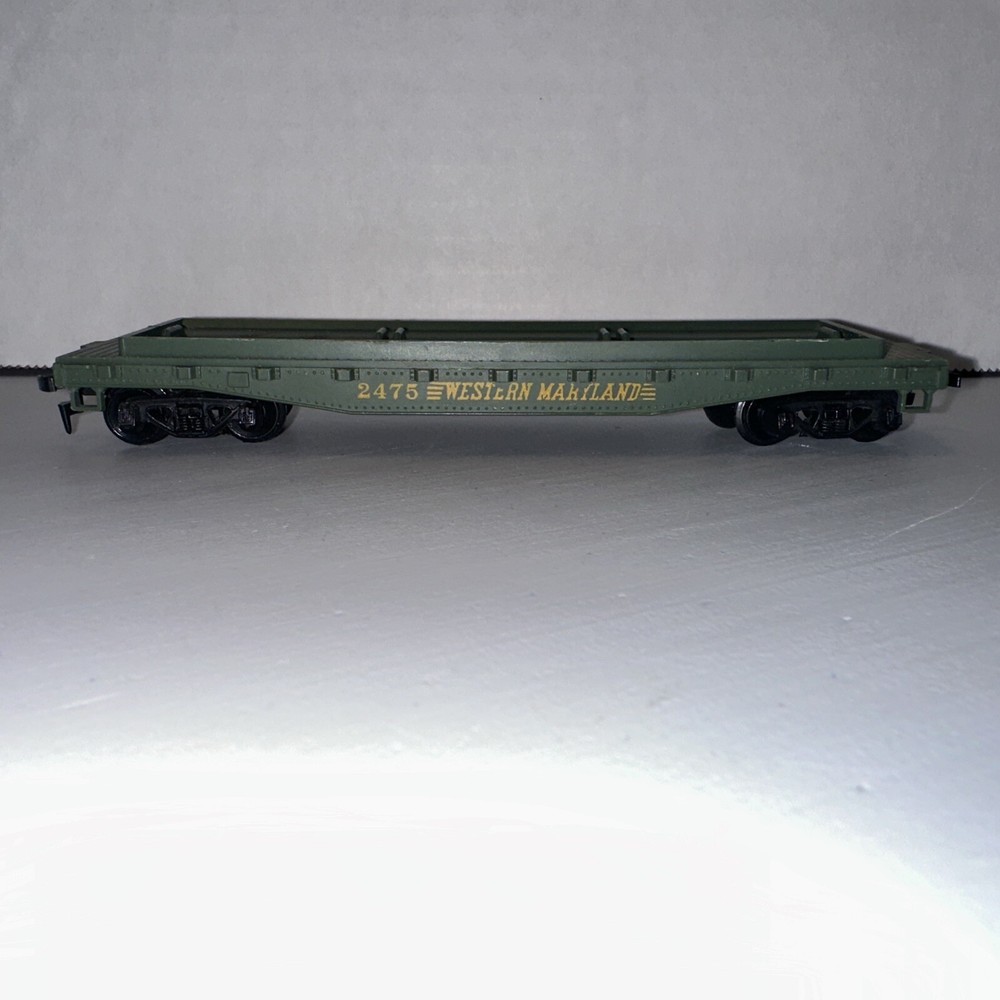 HO Scale, TYCO, 2475 WESTERN MARYLAND, Green, Sectioned, Flat Bed Rail Car