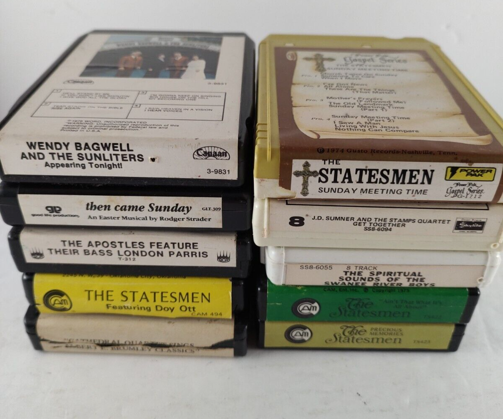 Lot of 10 Southern Gospel 8-track tapes Statesmen Sunliters J.D. Sumner Stamps