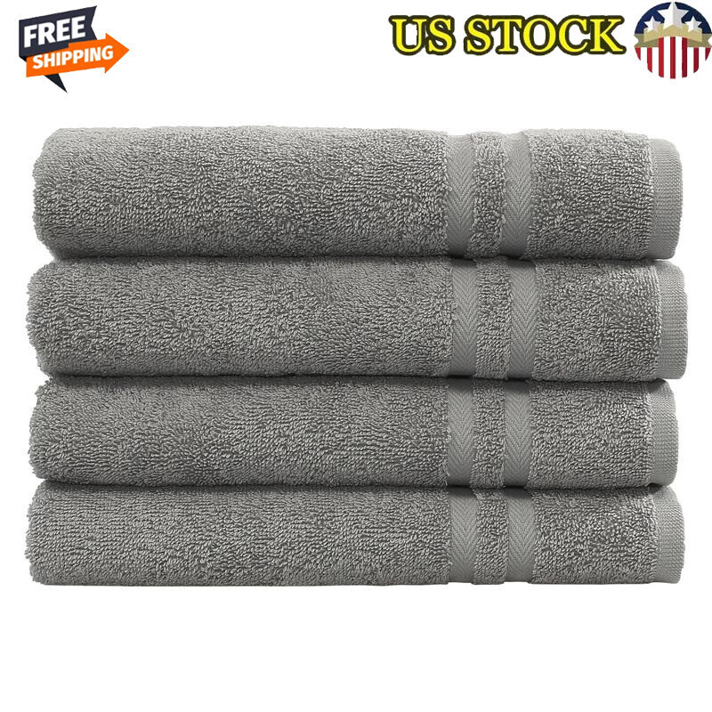 4 Piece Turkish Cotton Hand Towels Soft Absorbent Herringbone Stripe Bath Decor