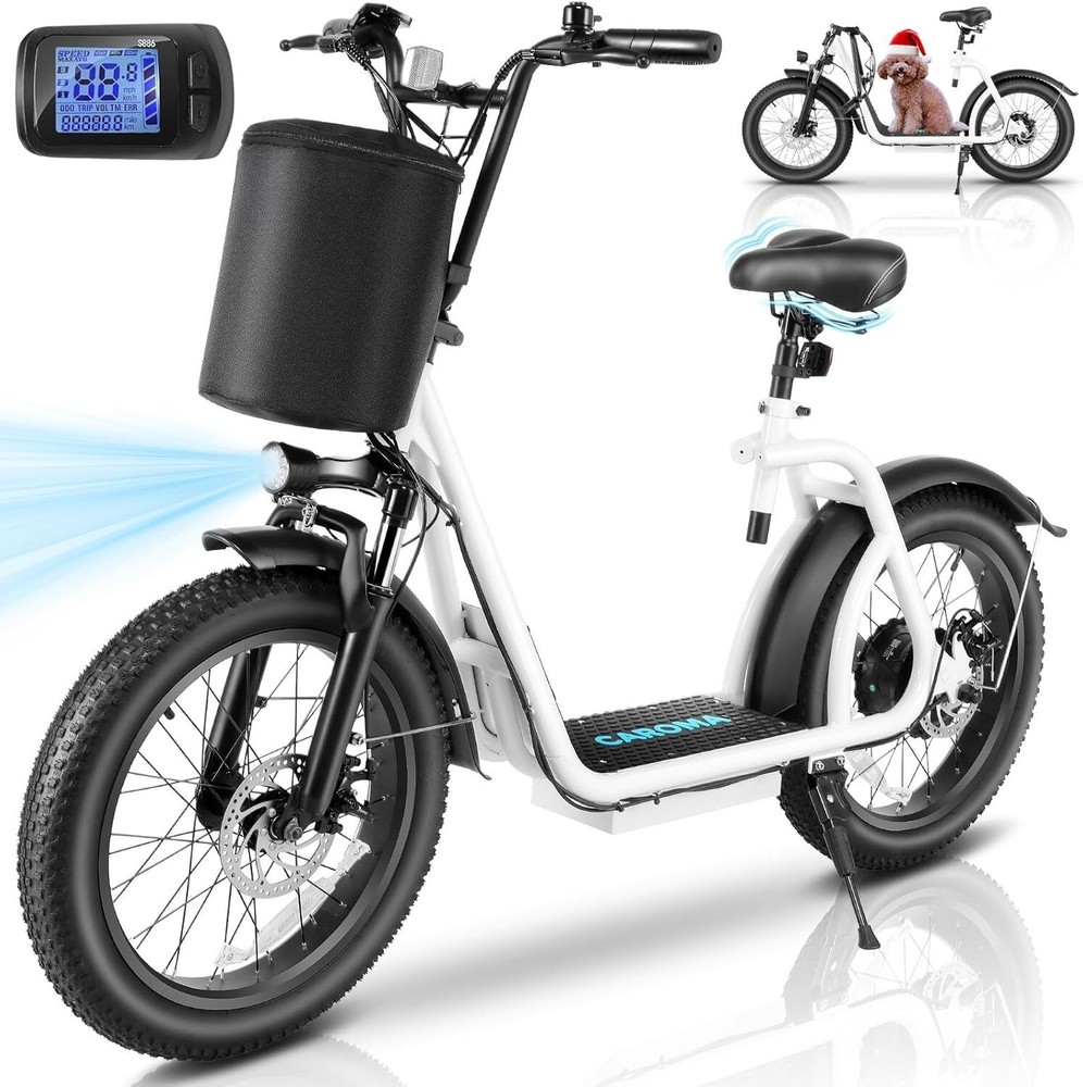 500W 20in Fat Tire Off-Road Foldable E-Scooter with Basket and Seat for Adults