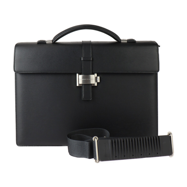 Men's Montblanc 4810 West Side Single Gusset Briefcase 7578 Leather Black