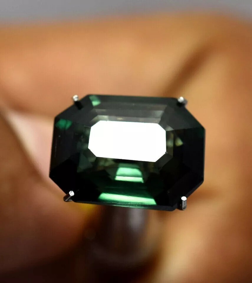 Natural Deep Green Sapphire 8.60 Ct Emerald Cut Loose Certified Gemstone