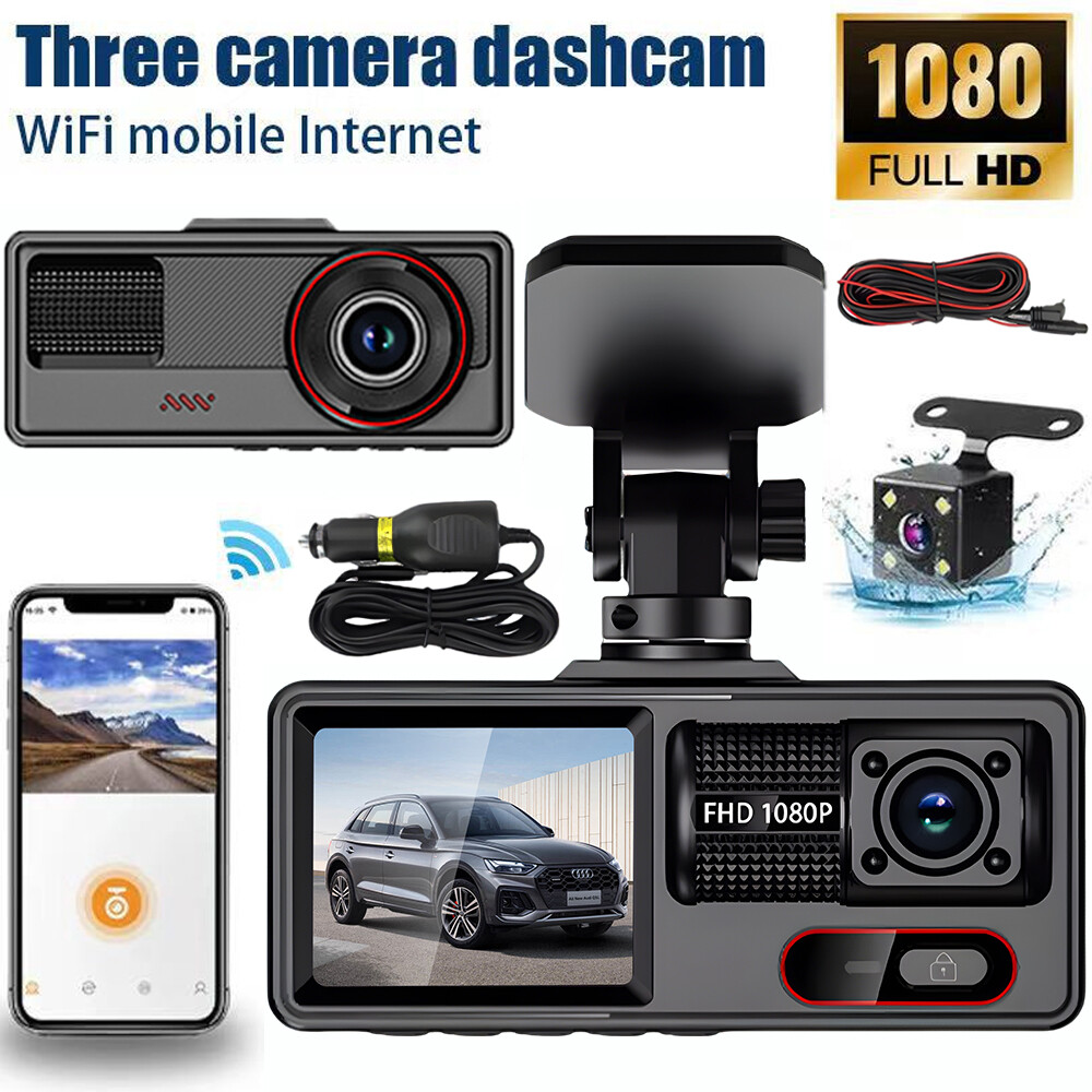 1080P Dash Cam Recorder 3-Channel HD Car Camera DVR Vehicle Video G-Sensor WIFI