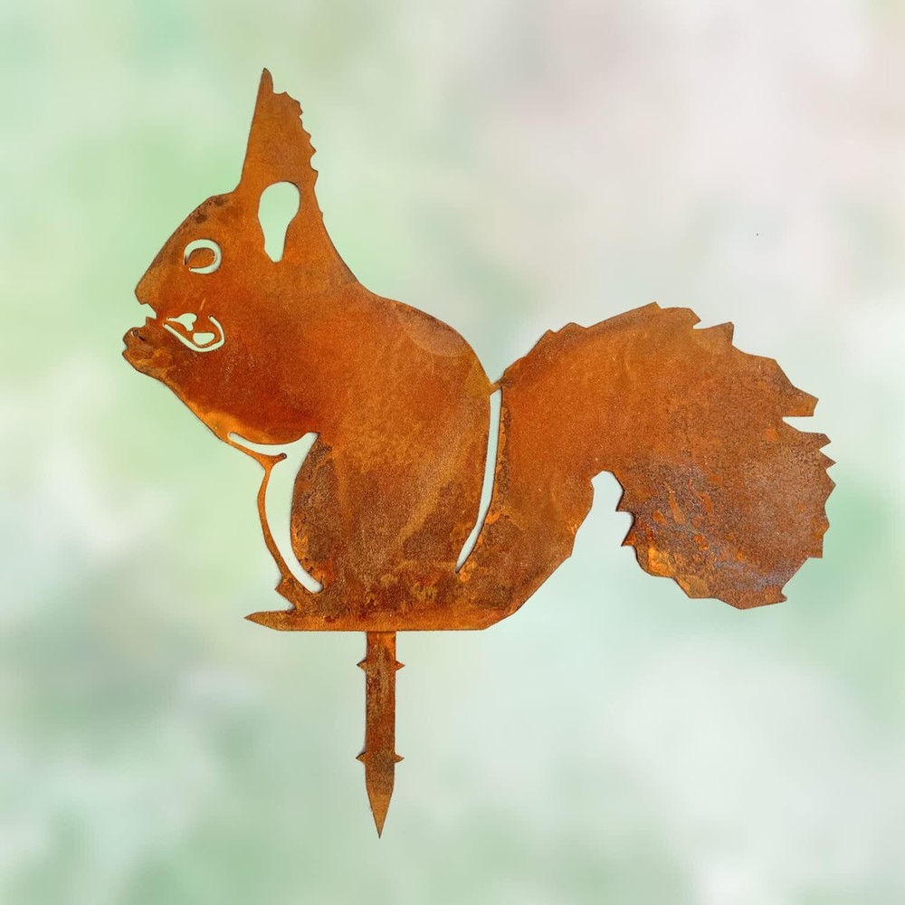 Corten Steel Squirrel Garden Decor for Outdoor Lawn or Patio Yard Art