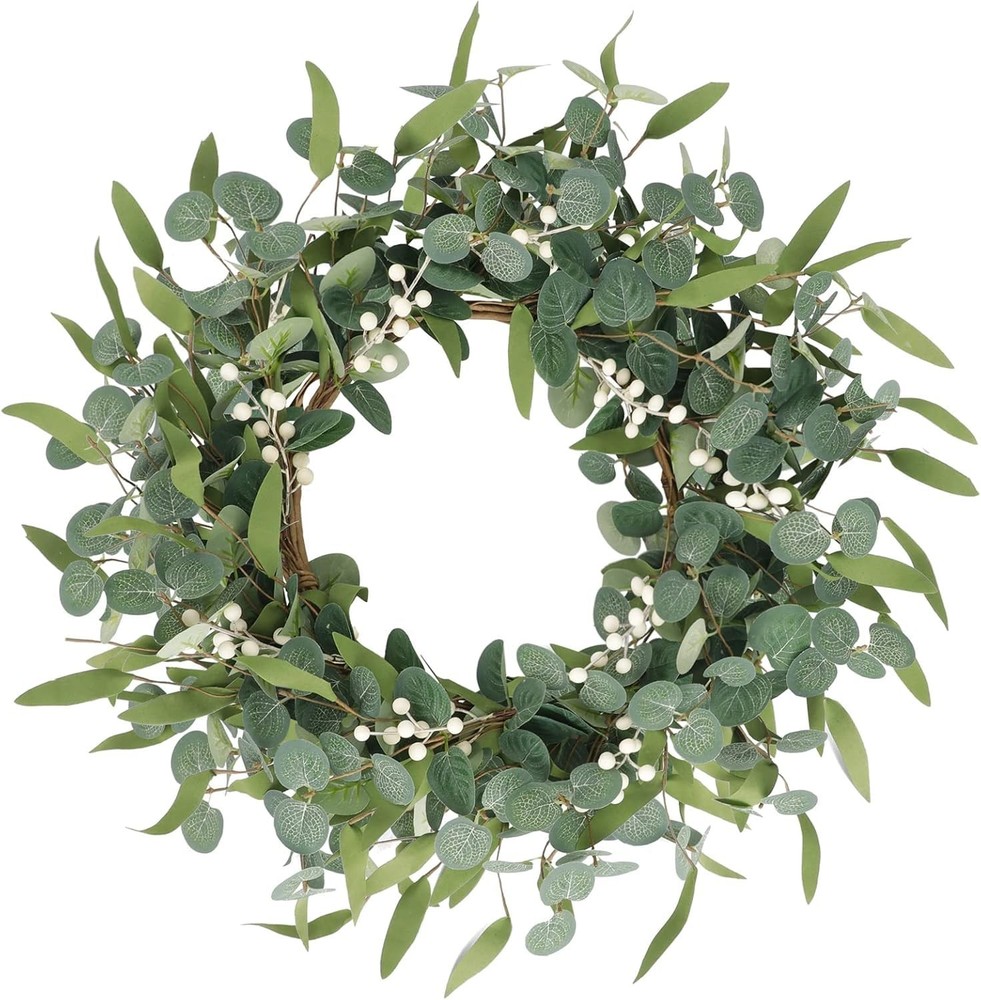 20in Farmhouse Eucalyptus Wreath for Spring Front Door Decor