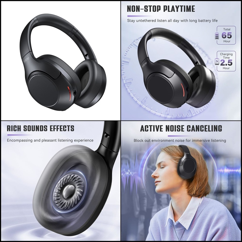 FIFINE Wireless Over-Ear Bluetooth Headphones with Noise Cancellation & Mic
