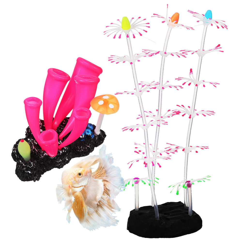 2 Pcs Fish Tank Decorations Big Aquarium Luminous Simulated Silicone Coral 2pcs