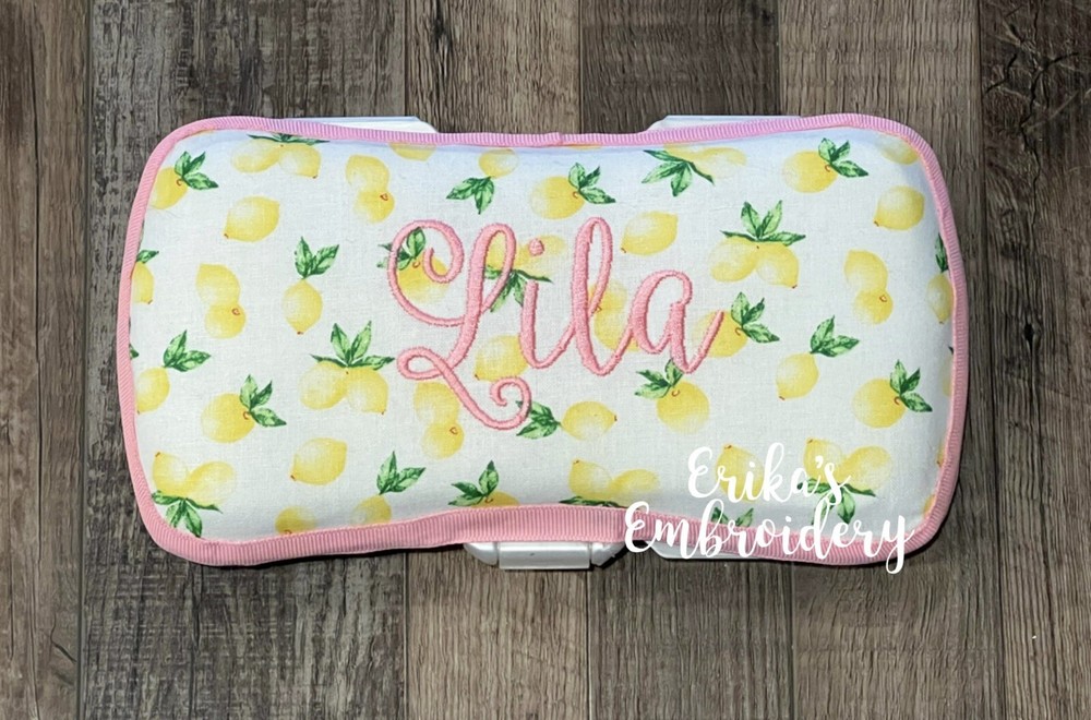 Personalized Travel Wipe Case Baby Shower Gifts Nursery Yellow Lemons Fruit