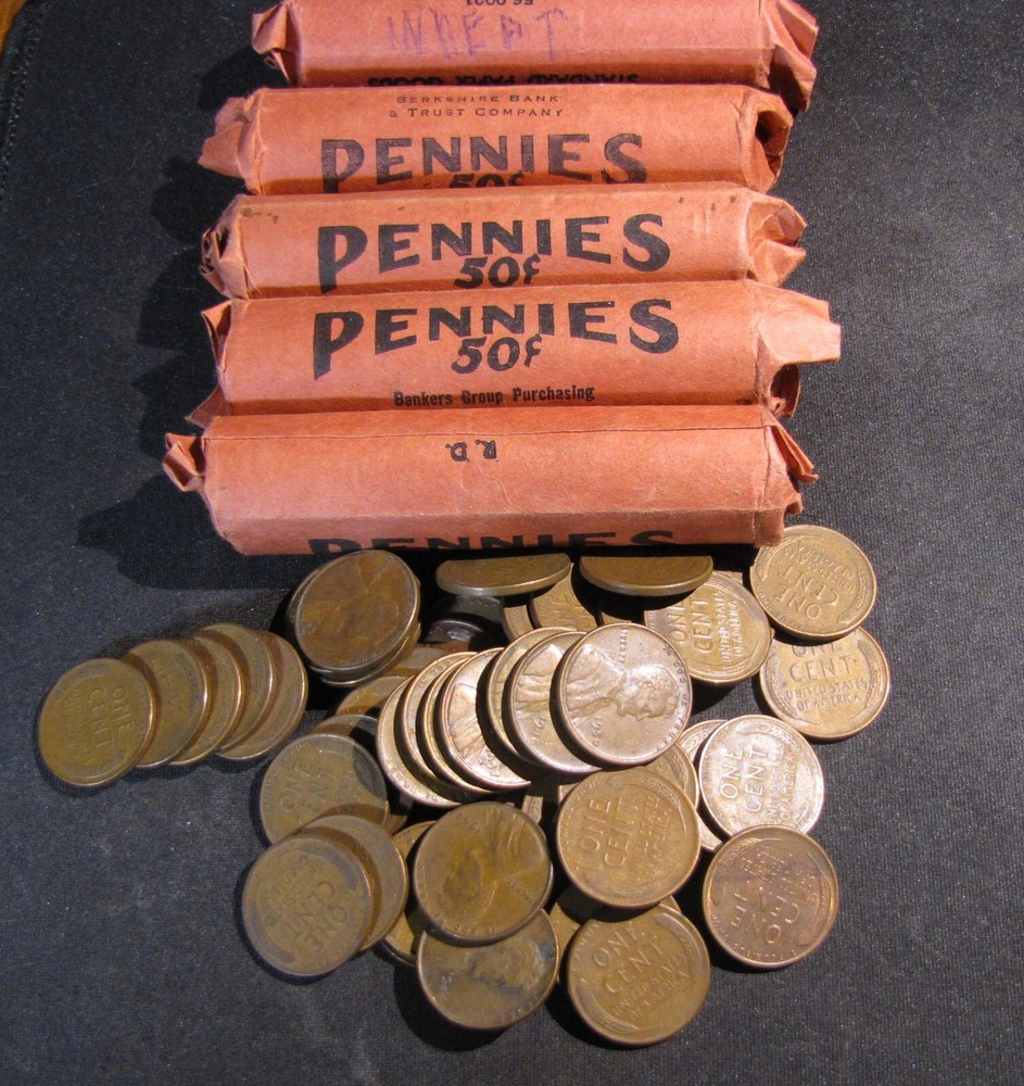 Five (5) Rolls Of Lincoln Wheat Cents - 250 Coins