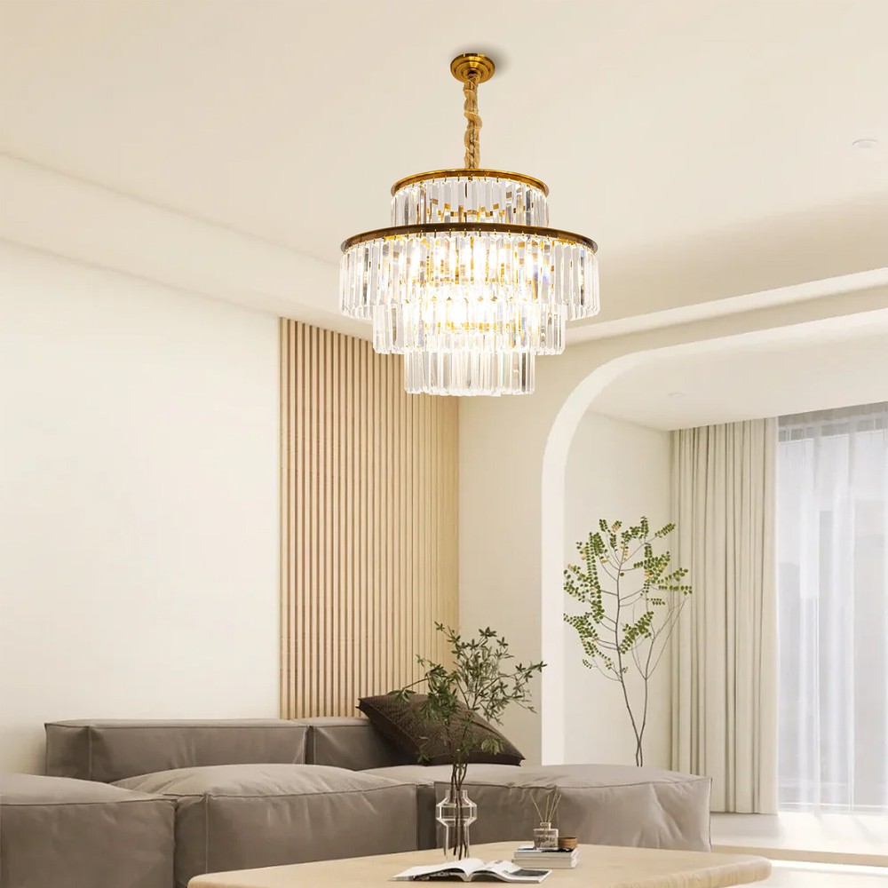 Luxury Crystal Chandelier LED Pendant Lamp Ceiling Lighting Fixture Living Room