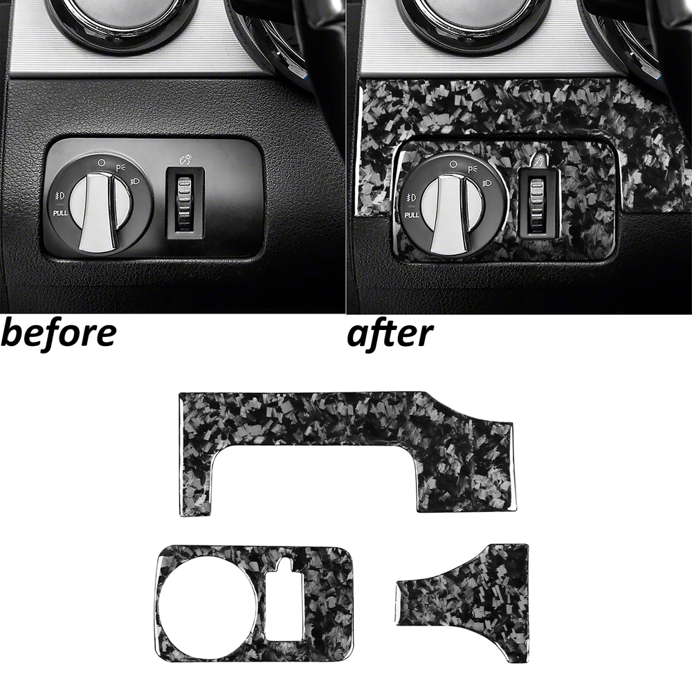 3Pcs Forged Carbon Fiber Dashboard Trim Panel for 05-09 Ford Mustang Driver Side