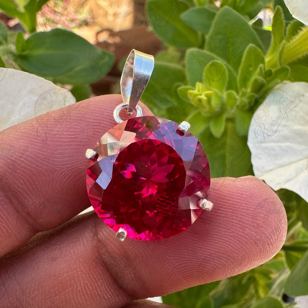 28.50 CT Natural Red Ruby Gemstone in 925 Sterling Silver Round Pendant