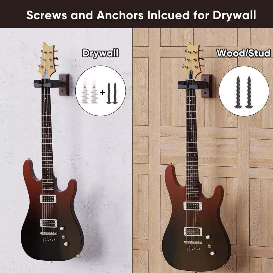 Guitar Wall Mount Auto Lock, 2 Pack Guitar Wall Hanger, Hard Wood Base Guitar..V