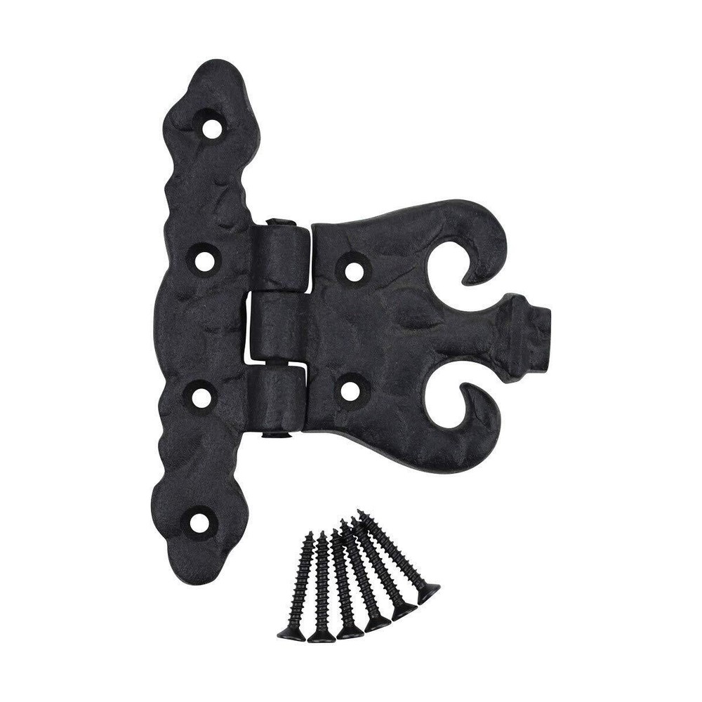 Rust Resistant Cabinet Door Hinge - 4.5 in, Black Wrought Iron, Flush Mount