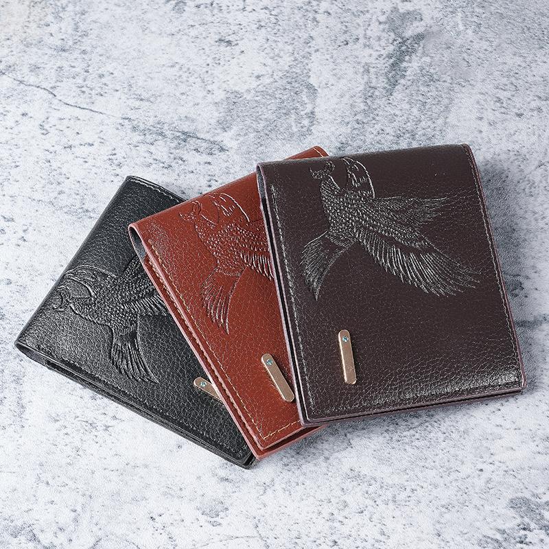 Slim Modern Eagle Leather Wallet Credit Card Holder for Men - Multicolor Solid Design