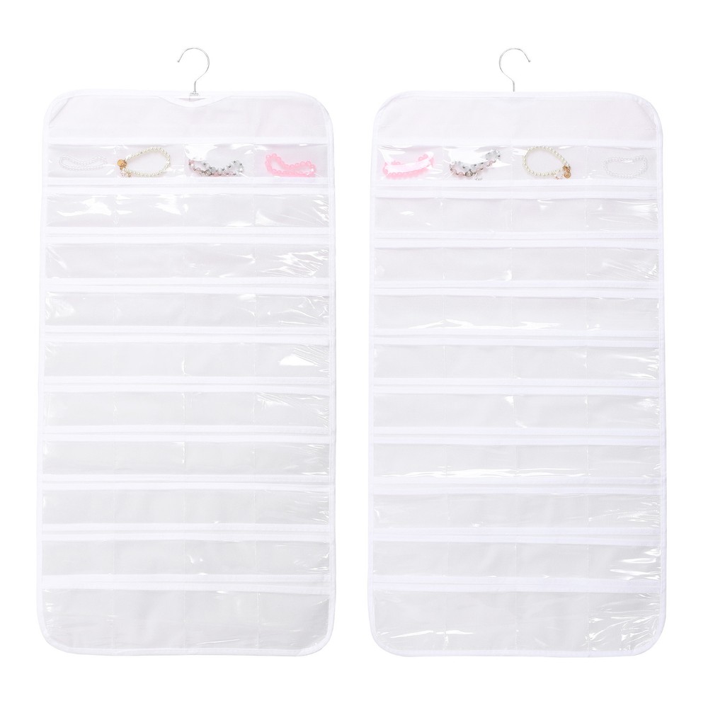 Dual-Sided White Jewelry Organizer with 80 Pockets for Necklaces & More  