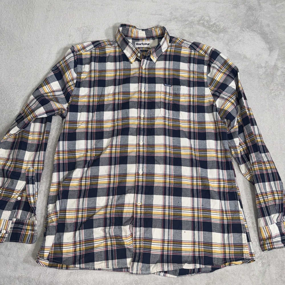 Barbour  Tailored Fit Button Down Shirt Mens Us Large L 100% Cotton Plaid Flaw