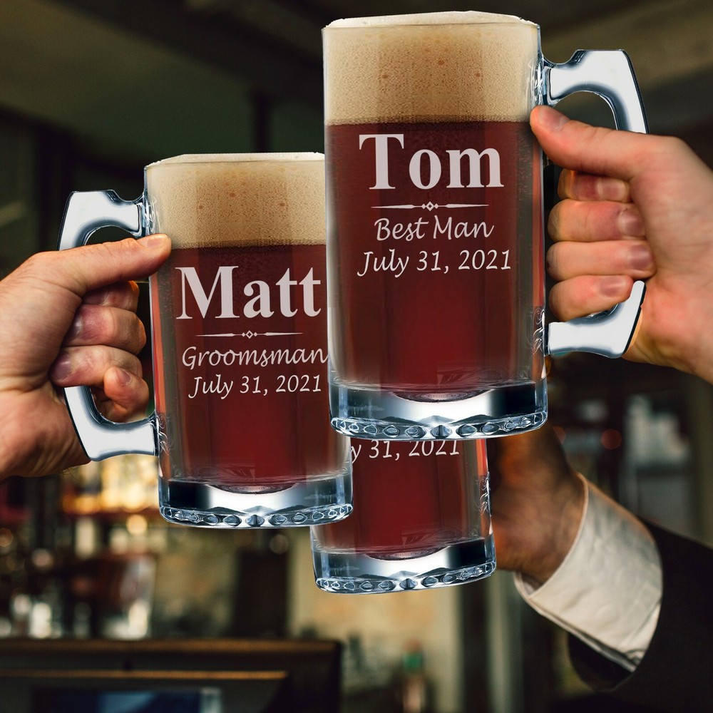 Custom Engraved 12 oz Groomsmen Beer Glasses - Personalized Groomsman Mugs-image