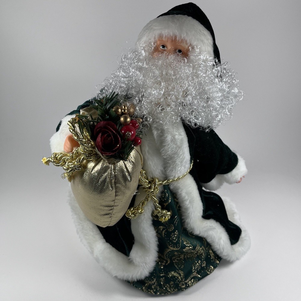 Victorian Green Velvet Santa Christmas Tree Topper or Shelf Decor by Giftco
