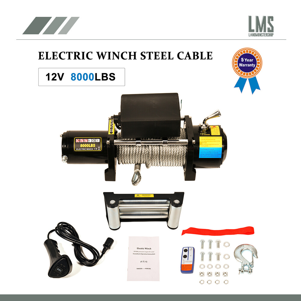 8000lb 12V Electric Winch with Steel Cable & Wireless Remote for Trucks Trailers Pickups