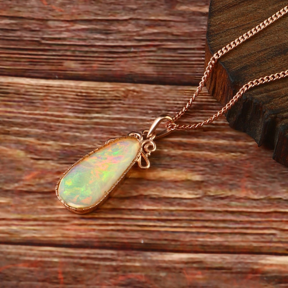 925 Sterling silver opal Pendant Natural Fire Opal Necklace Pendant Gift 227