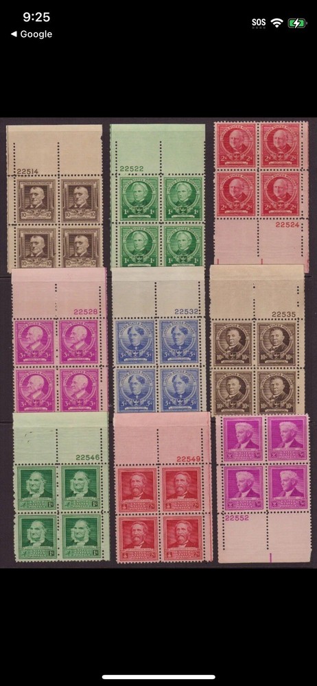 Vintage U.S. 859-893 Set of 35 Famous American Plate Blocks Mint OG NH Stamps