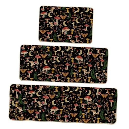 Butterfly Mushroom Non-Slip Kitchen Mats in Black - 24x35, 24x59, or 24x72 Inches