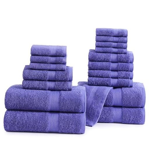 100% Cotton Luxury Bathroom Towel Set 18-Piece Blue Irish