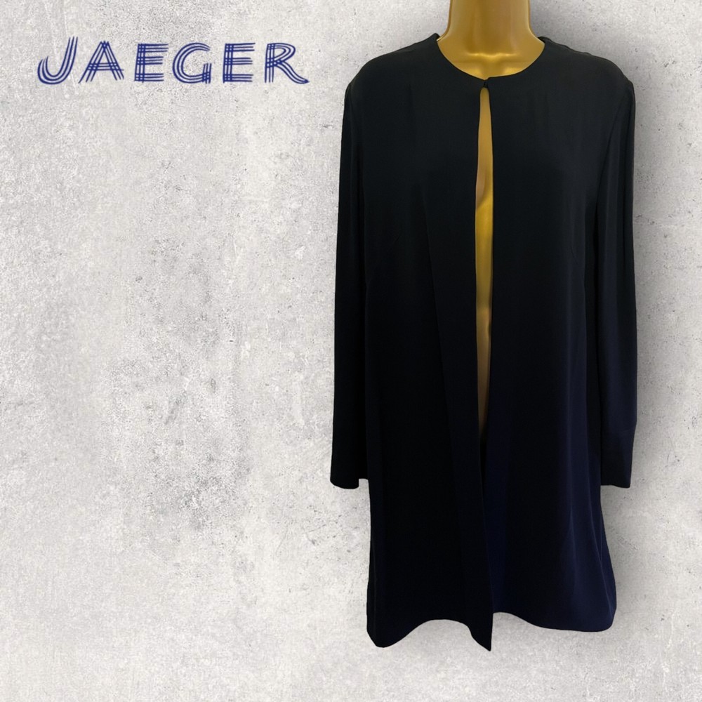 Jaeger Women's Vintage 1990 Navy Longline Jacket Occasion Office Business UK 10