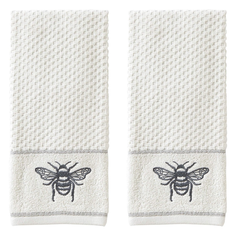 Farmhouse Style White Bee Hand Towel Set 16x25 Inches  