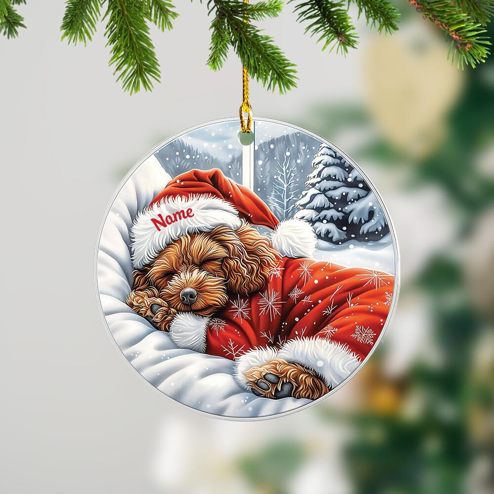Personalized Poodle Dog Sleeping Christmas Ornament Decor Holiday Gift