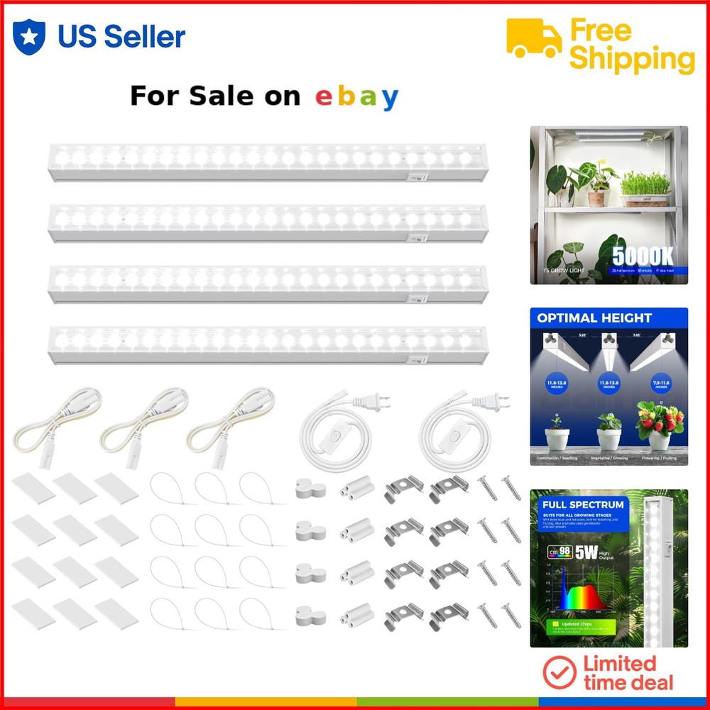 4-Pack 96 LED Full Spectrum T5 Grow Lights for Indoor Plants 5000K