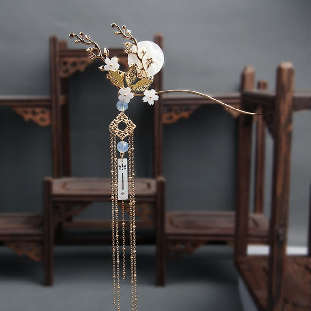 Retro Chinese Flower Tassel Crystal Kanzashi Step Shake Hair Clip 1pc