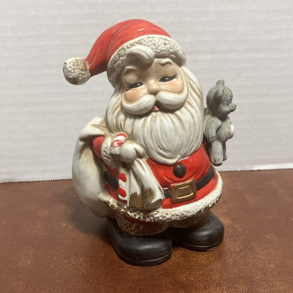 Vintage Homco Santa With Bag Piggy Bank Christmas Decoration 6”