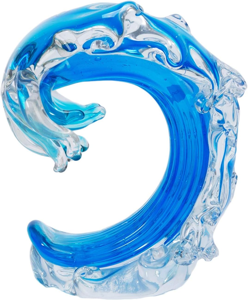 Rolling Ocean Coastal Table Top Nautical Decor Decoration Glass Art Blue