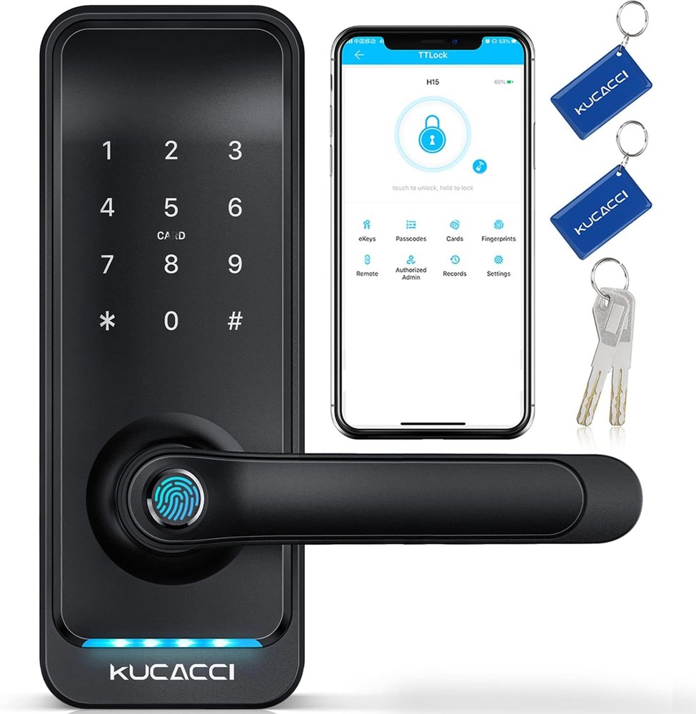 Kucacci Smart Keyless Entry Door Lock with Handle in Black