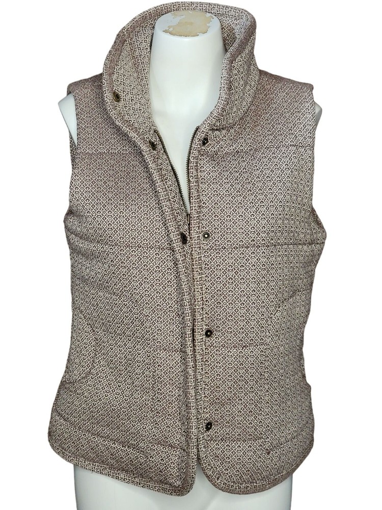 Bob Timberlake Womens Quilted Vest Med Brown Beige Lined Full Zip Snap Front