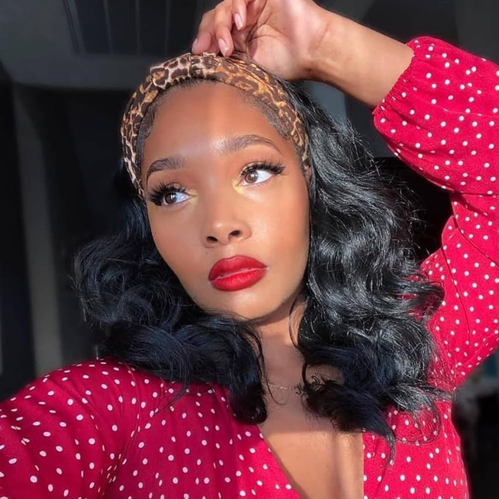 Headband Wig Human Hair Body Wave Headband Wigs for Black Women 12 Inch None Lac