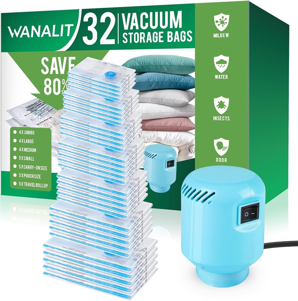 Vacuum Storage Bags with Electric Pump, New Air Valve Combo 32 Pack Vacuum Space