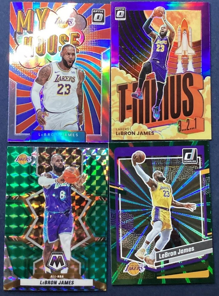 4 Lebron James Insert Lot Featuring Mosaic, Donruss, and Donruss Optic