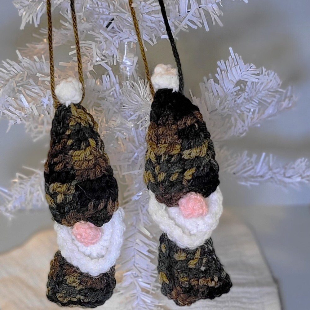 Gnome Christmas Ornaments - Camouflage - Handmade Crochet - Set of 2