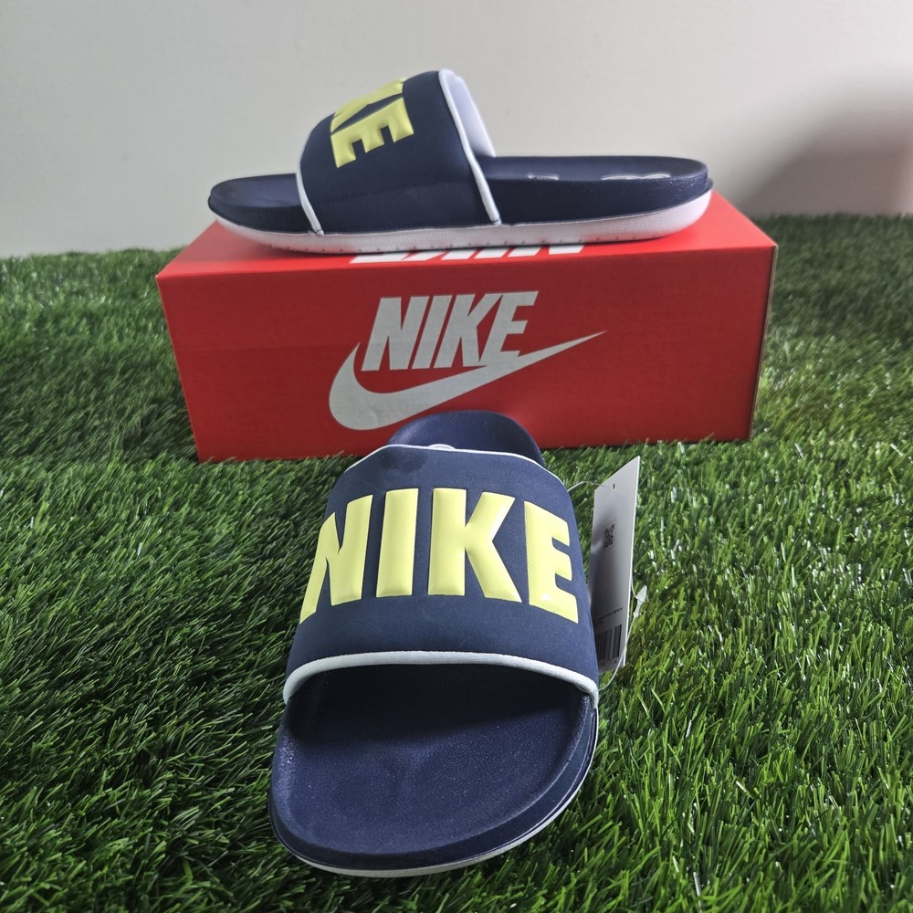 Nike Offcourt Slip-On Sandals Mens Size 10 Navy Spellout Casual Slides NIB